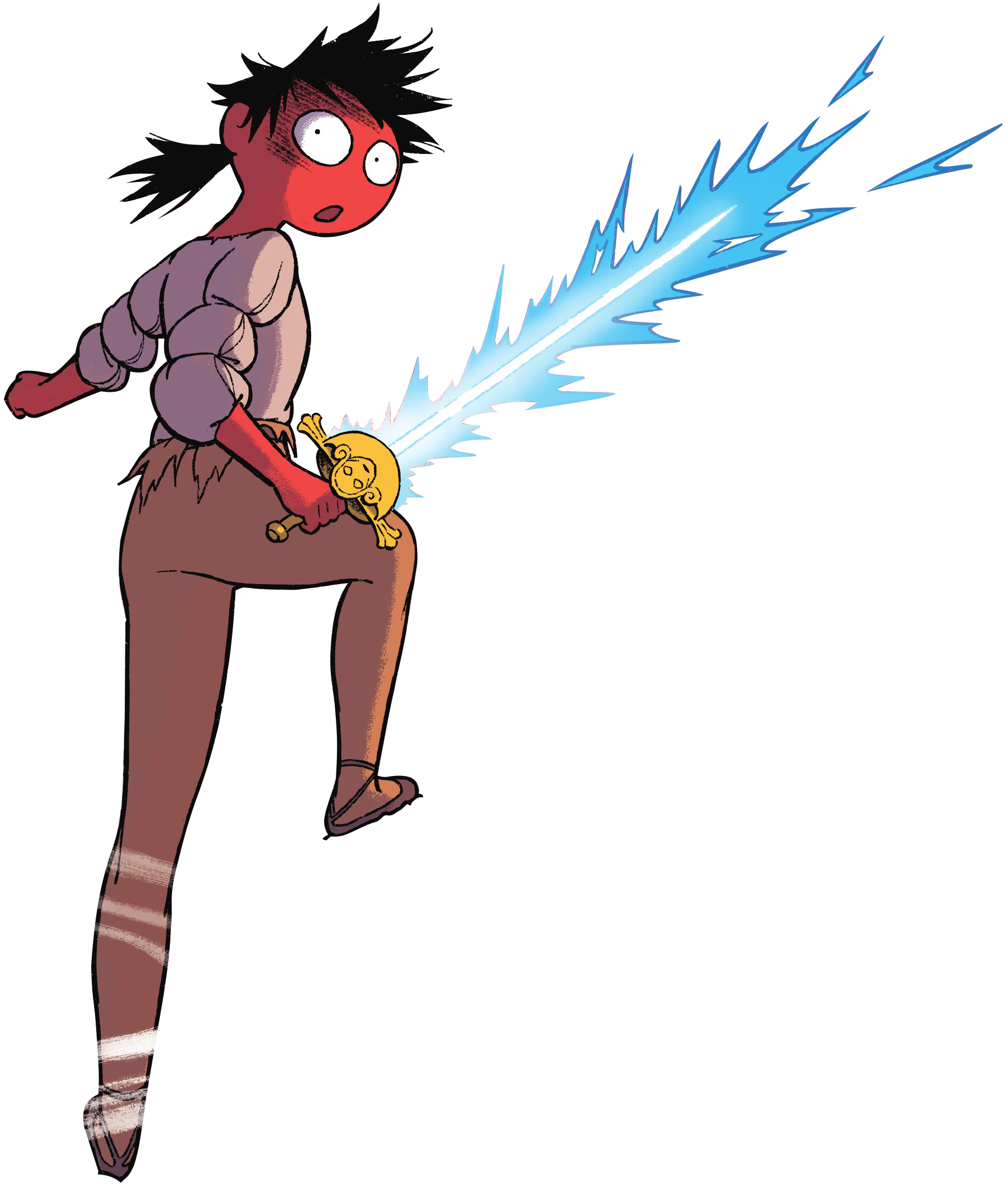Le personnage principale qui tient une épée.