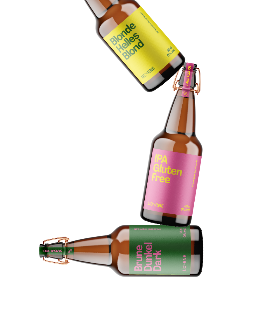 Les 3 bouteilles de la brasserie Licorne.